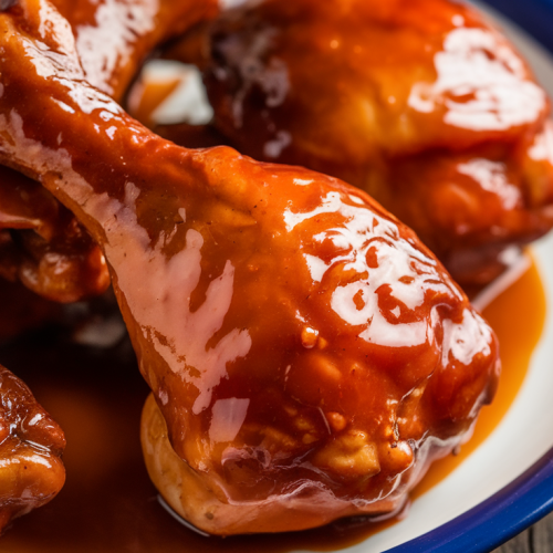 Keto BBQ chicken drumsticks with sugar-free BBQ sauce and parsley garnish.