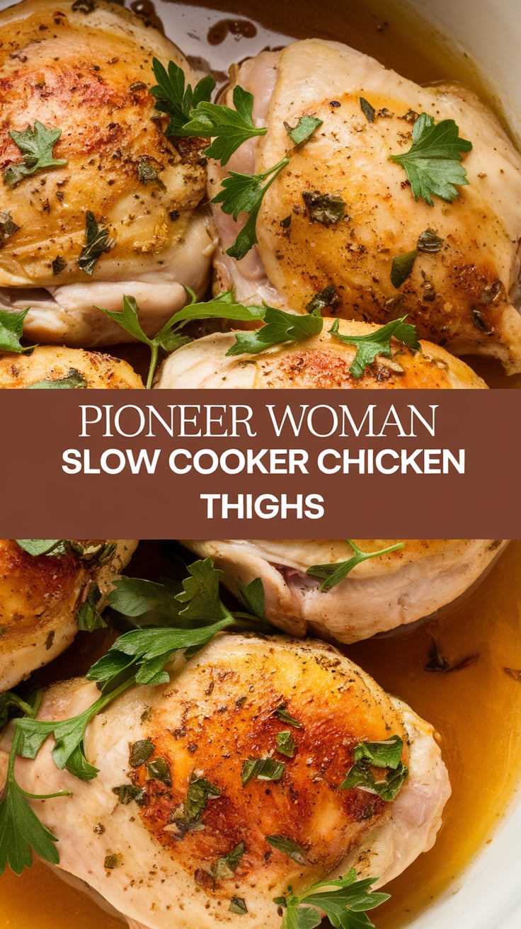 Slow cooker chicken thighs with roasted vegetables.