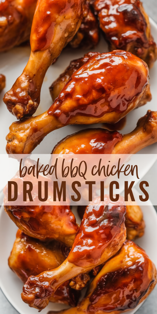 Baked BBQ chicken drumsticks glazed with barbecue sauce and garnished with parsley.