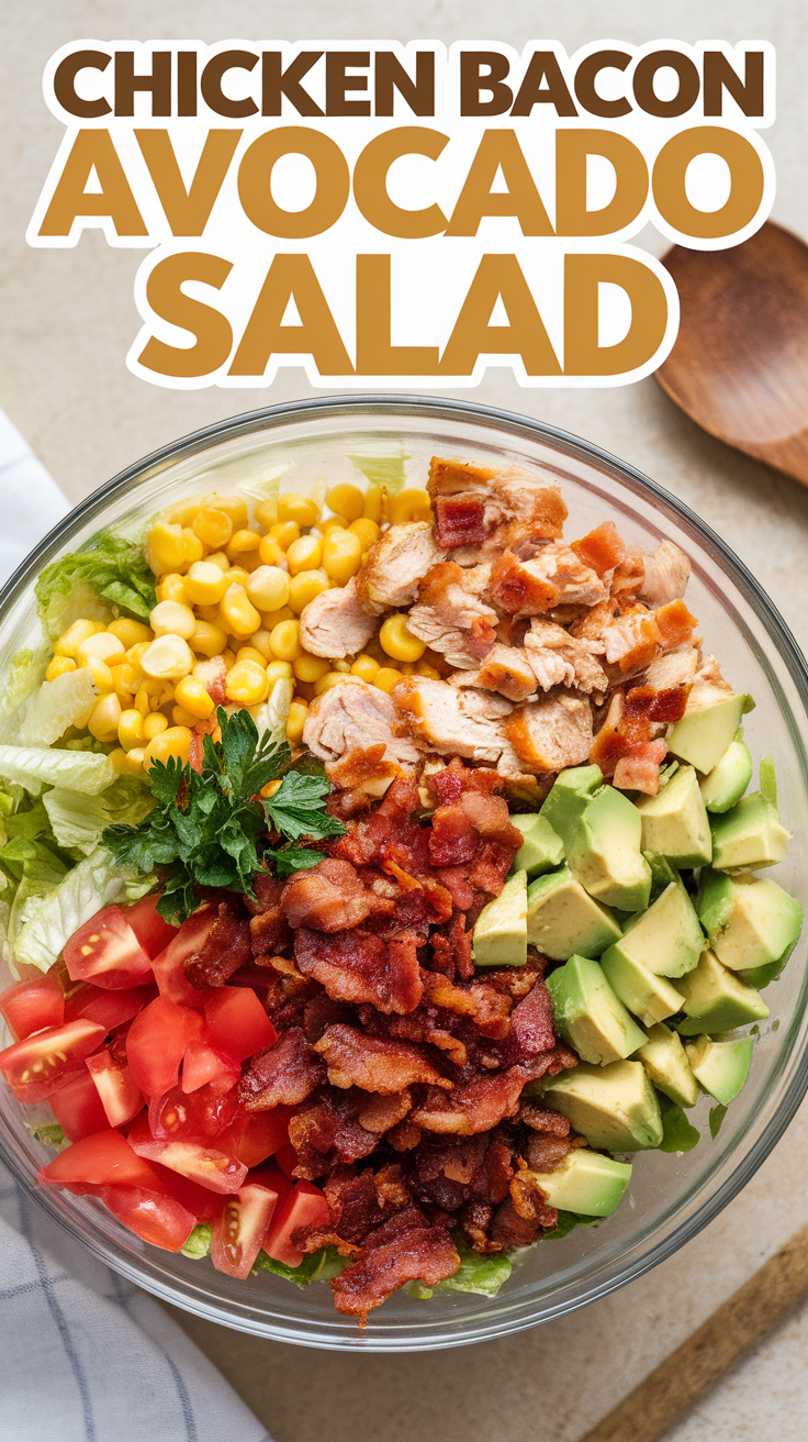 Chicken bacon avocado salad with greens and lemon vinaigrette.