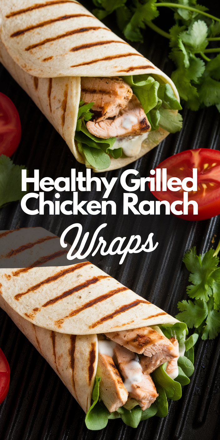 Grilled chicken ranch wrap with lettuce, tomatoes, and ranch dressing.